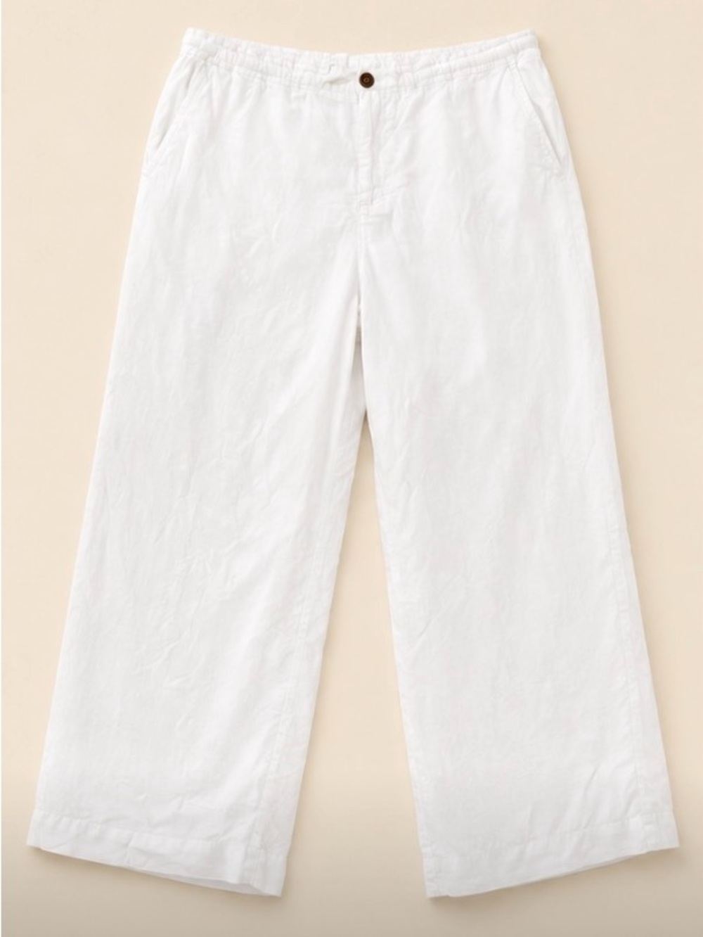Old Navy 100% Linen White Pants with Brown Button Accent